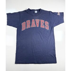 Vintage Atlanta Braves T Shirt Men's Medium Blue Salem Sportswear MLB USA Made‎